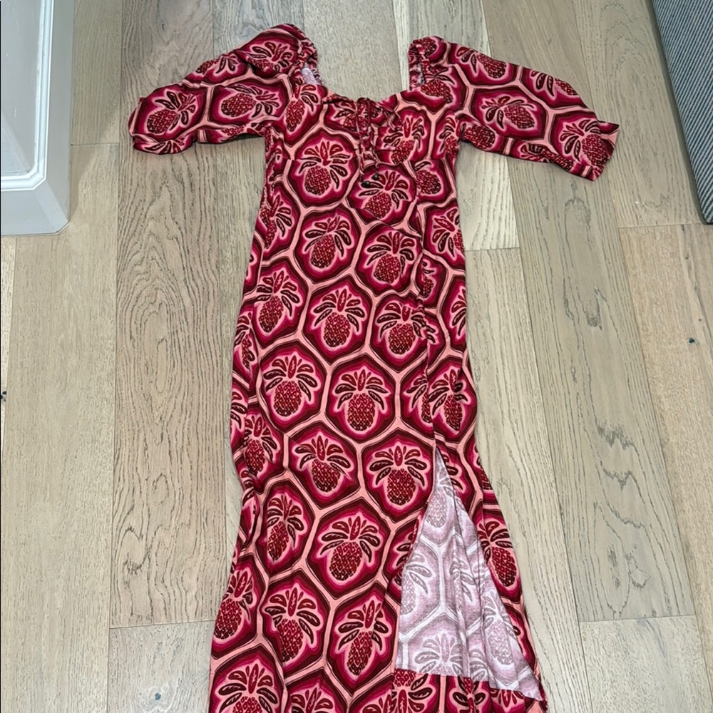 FARM Rio Red and Pink Midi Dress